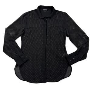 BeBe Y2K Black sheer Gold embellished long sleeve blouse top